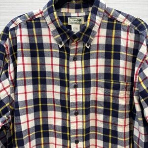 L.L. Bean Flannel Plaid Button Down Shirt - Navy, Red, Yellow size XL